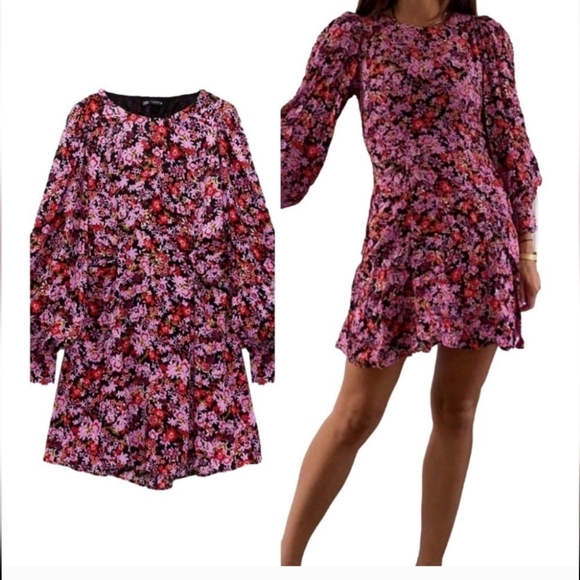 ZARA Open Back Pink Floral Mini Dress | SZ XS - Picture 1 of 11